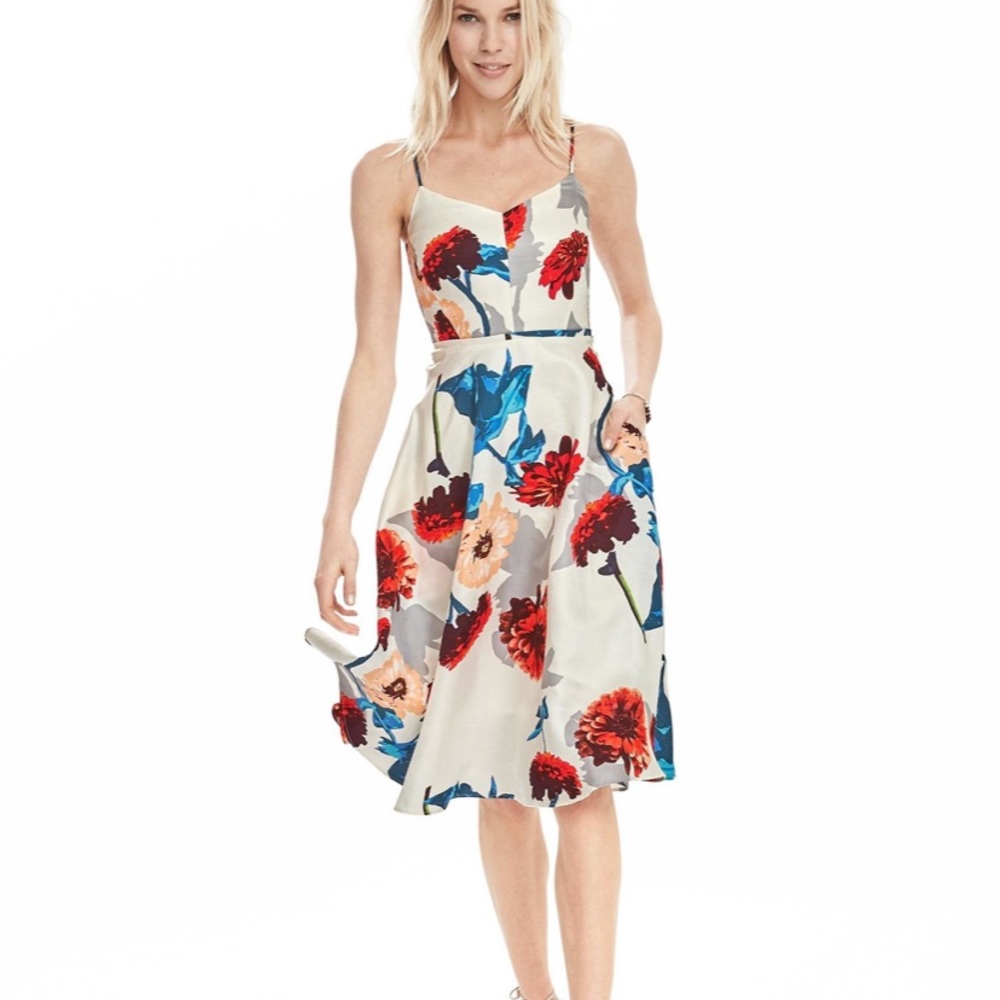 Ivory Strappy Floral Linen Dress